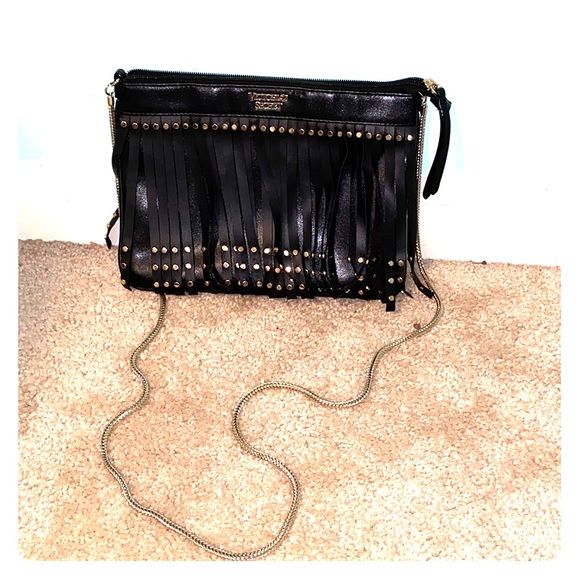 Victoria's Secret Handbags - black leather fringe victoria secret purse Victoria's Secret Handbags - black leather fringe victoria secret purse